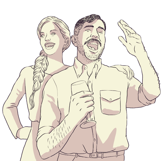 couple chantant joyeusement ensemble dans un bar